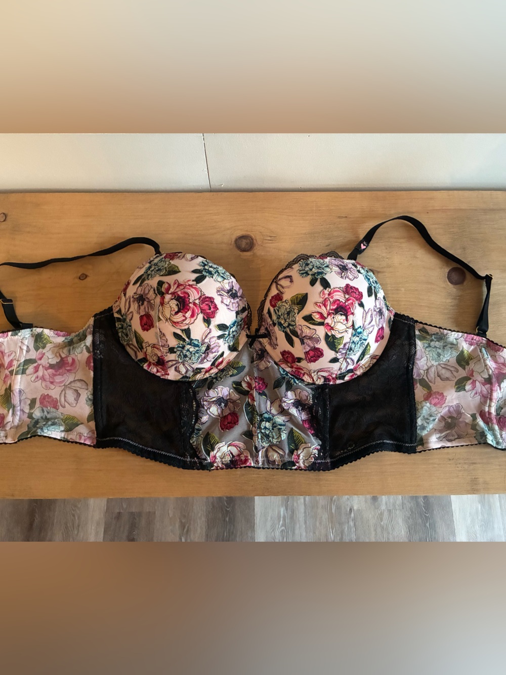 Victoria's Secret Floral Padded Bra in Pink, Green, Black